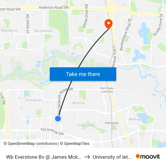 Wb Everstone Bv @ James Mckevitt Rd SW to University of lethbridge map