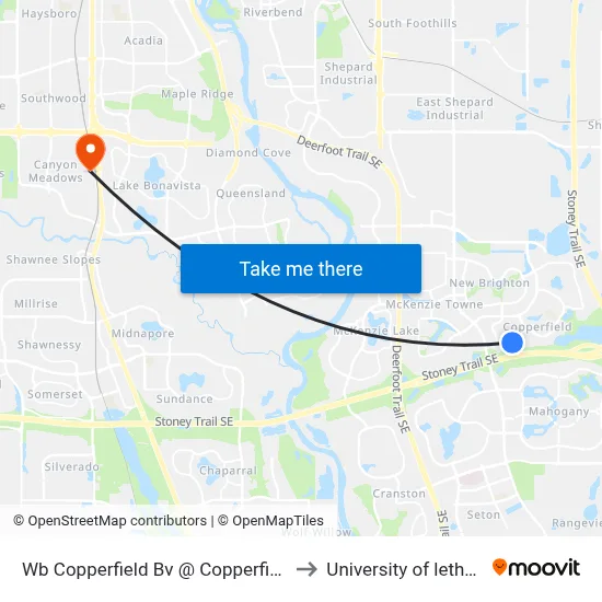 Wb Copperfield Bv @ Copperfield Cr SE to University of lethbridge map