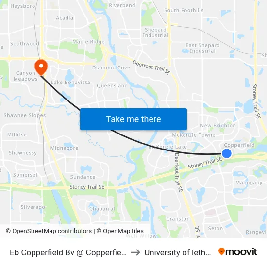 Eb Copperfield Bv @ Copperfield Ln SE to University of lethbridge map