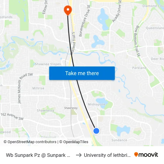 Wb Sunpark  Pz @ Sunpark  Dr SE to University of lethbridge map