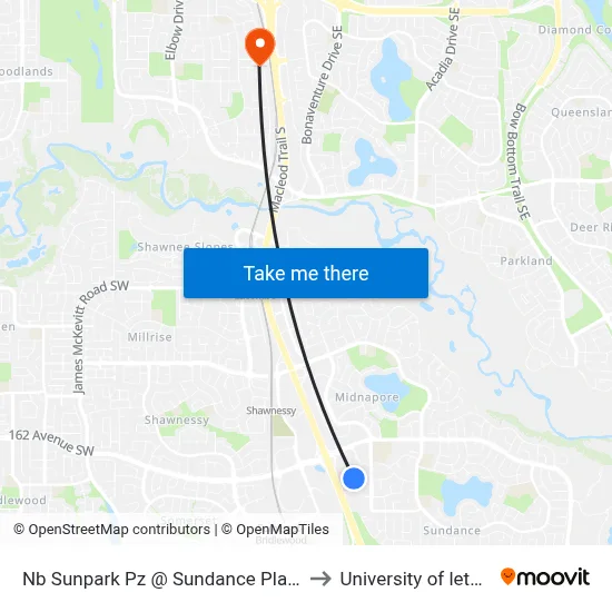Nb Sunpark  Pz @ Sundance Place Park SE to University of lethbridge map