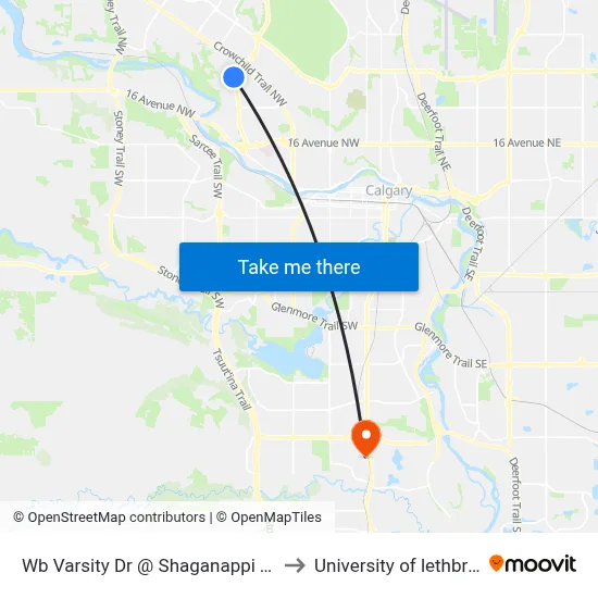 Wb Varsity Dr @ Shaganappi Tr NW to University of lethbridge map