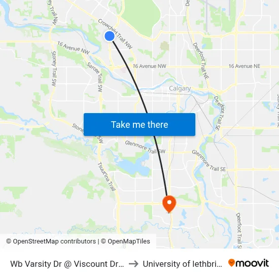 Wb Varsity Dr @ Viscount Dr NW to University of lethbridge map