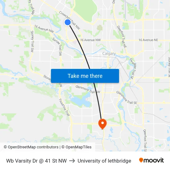 Wb Varsity Dr @ 41 St NW to University of lethbridge map