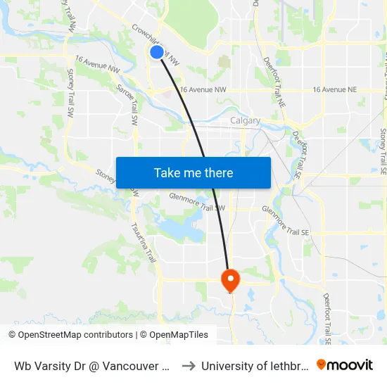 Wb Varsity Dr @ Vancouver Cr NW to University of lethbridge map