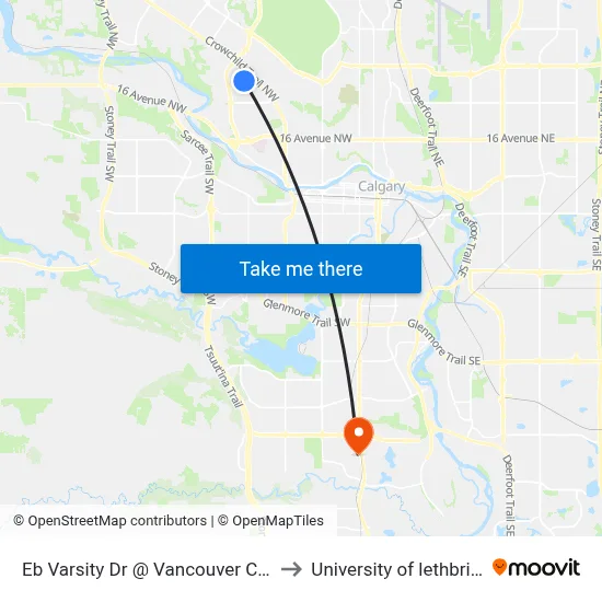 Eb Varsity Dr @ Vancouver Cr NW to University of lethbridge map