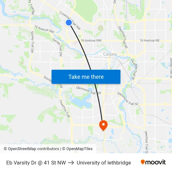 Eb Varsity Dr @ 41 St NW to University of lethbridge map