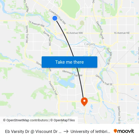 Eb Varsity Dr @ Viscount Dr NW to University of lethbridge map