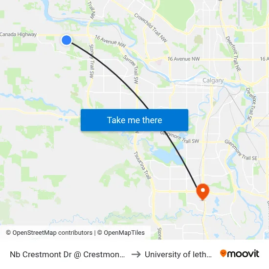 Nb Crestmont  Dr @ Crestmont Wy SW to University of lethbridge map