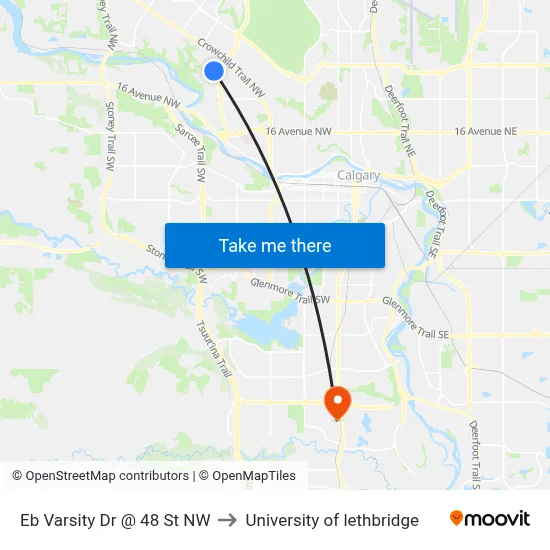 Eb Varsity Dr @ 48 St NW to University of lethbridge map