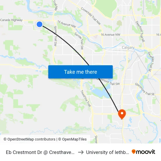 Eb Crestmont Dr @ Cresthaven Ri SW to University of lethbridge map