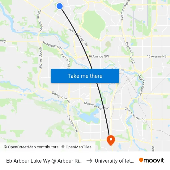 Eb Arbour Lake Wy @ Arbour Ridge Wy NW to University of lethbridge map