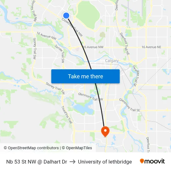 Nb 53 St NW @ Dalhart Dr to University of lethbridge map