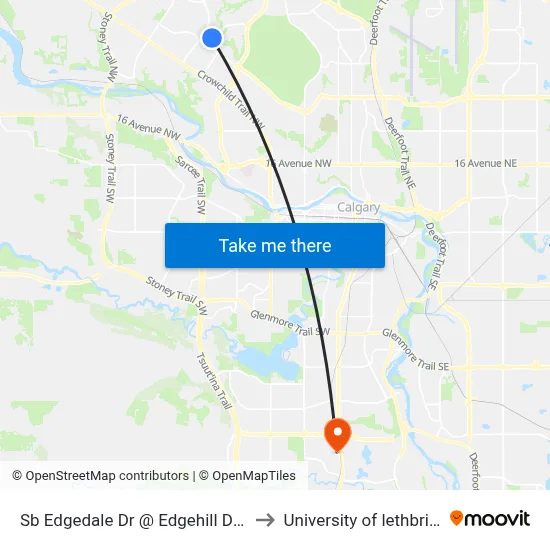 Sb Edgedale Dr @ Edgehill Dr NW to University of lethbridge map