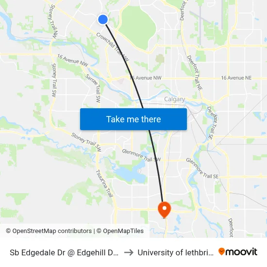 Sb Edgedale Dr @ Edgehill Dr NW to University of lethbridge map
