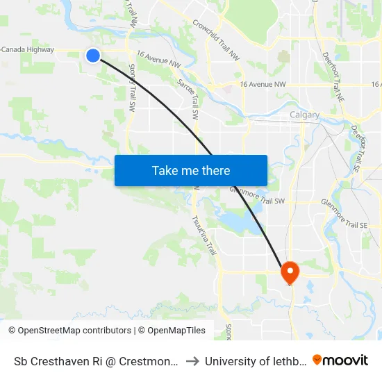 Sb Cresthaven Ri @ Crestmont Bv SW to University of lethbridge map