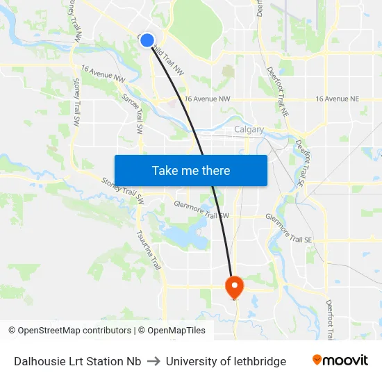 Dalhousie Lrt Station Nb to University of lethbridge map