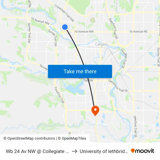 Wb 24 Av NW @ Collegiate Rd to University of lethbridge map