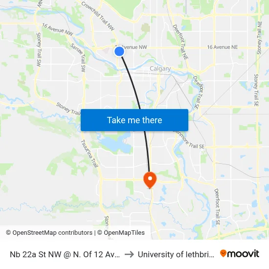 Nb 22a St NW @ N. Of 12 Av NW to University of lethbridge map