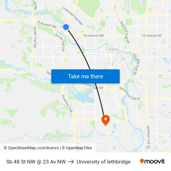 Sb 48 St NW @ 23 Av NW to University of lethbridge map