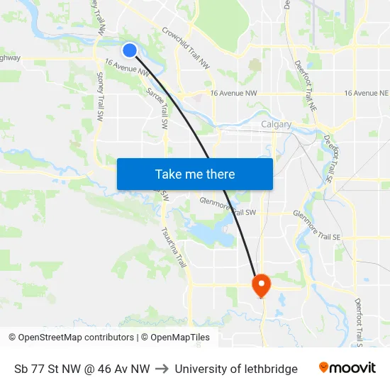 Sb 77 St NW @ 46 Av NW to University of lethbridge map