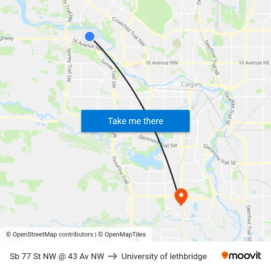 Sb 77 St NW @ 43 Av NW to University of lethbridge map