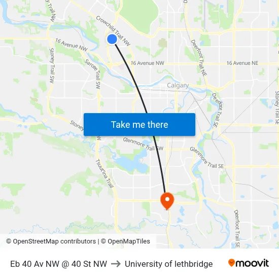 Eb 40 Av NW @ 40 St NW to University of lethbridge map