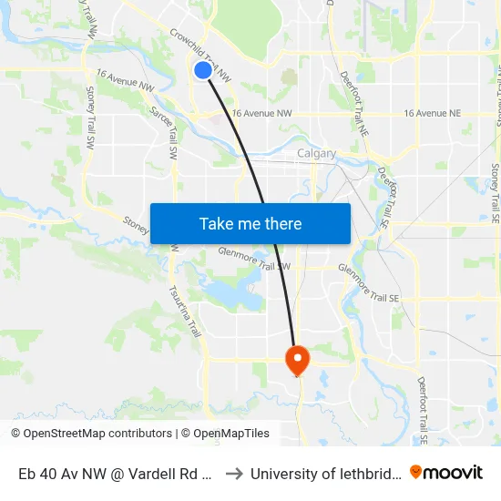 Eb 40 Av NW @ Vardell Rd NW to University of lethbridge map