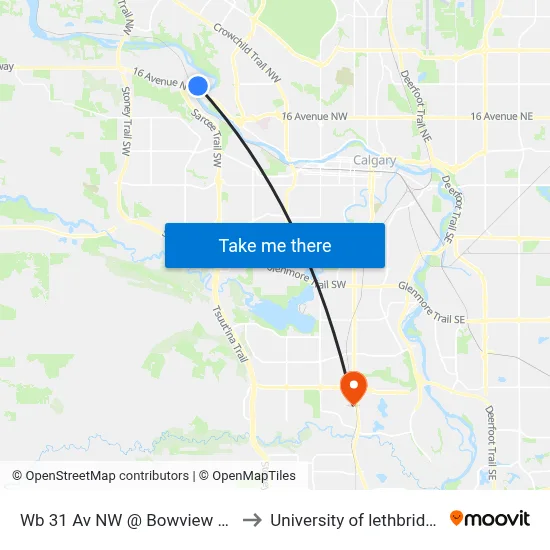 Wb 31 Av NW @ Bowview Rd to University of lethbridge map
