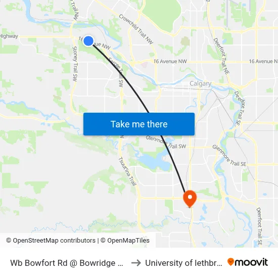 Wb Bowfort Rd @ Bowridge Dr NW to University of lethbridge map
