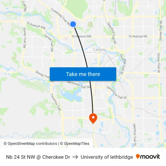 Nb 24 St NW @ Cherokee Dr to University of lethbridge map