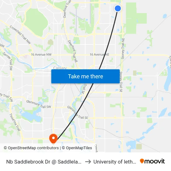 Nb Saddlebrook Dr @ Saddlelake Wy NE to University of lethbridge map