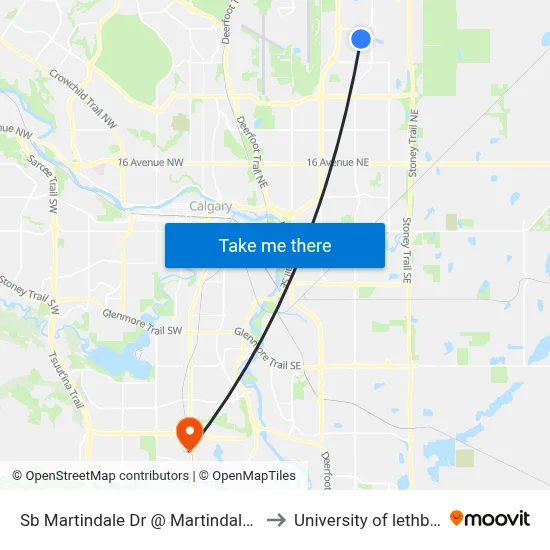 Sb Martindale Dr @ Martindale Bv NE to University of lethbridge map