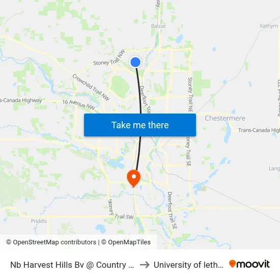 Nb Harvest Hills Bv @ Country Hill Bv NE to University of lethbridge map