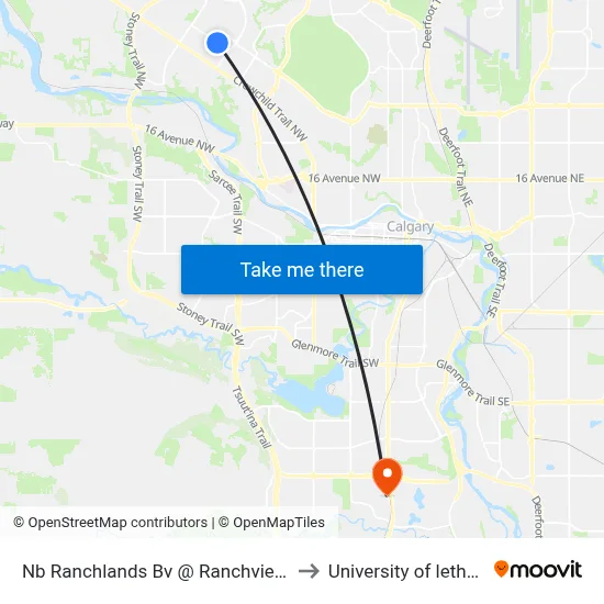 Nb Ranchlands Bv @ Ranchview Dr NW to University of lethbridge map