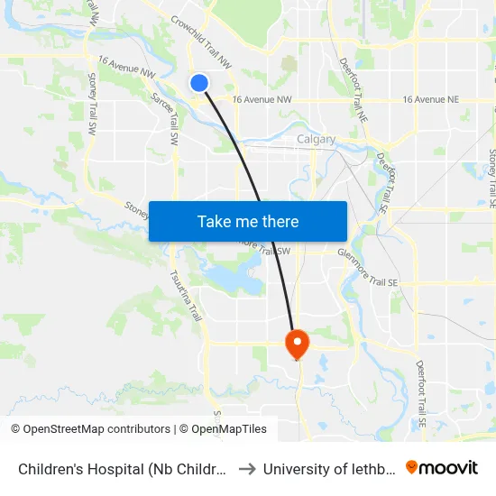 Children's Hospital (Nb Childrens Dr) to University of lethbridge map