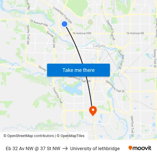 Eb 32 Av NW @ 37 St NW to University of lethbridge map