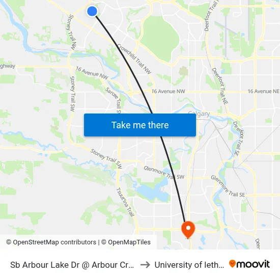 Sb Arbour Lake Dr @ Arbour Crest Rd NW to University of lethbridge map