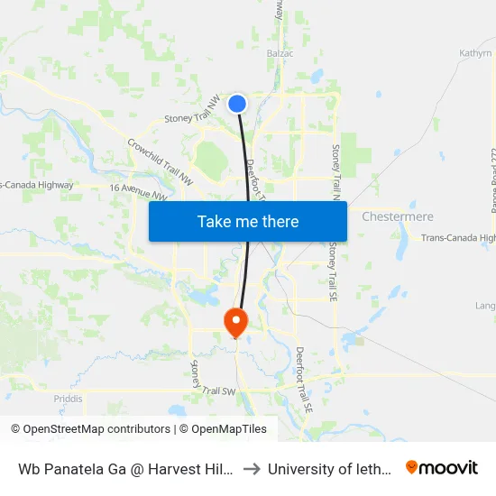 Wb Panatela Ga @ Harvest Hills Bv NE to University of lethbridge map