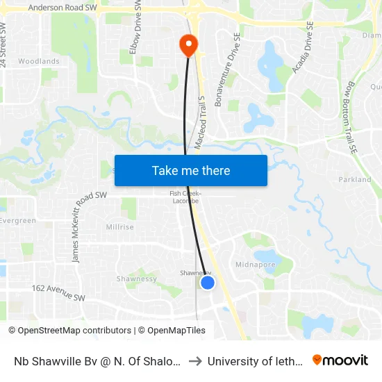 Nb Shawville Bv @ N. Of Shalom Wy SE to University of lethbridge map