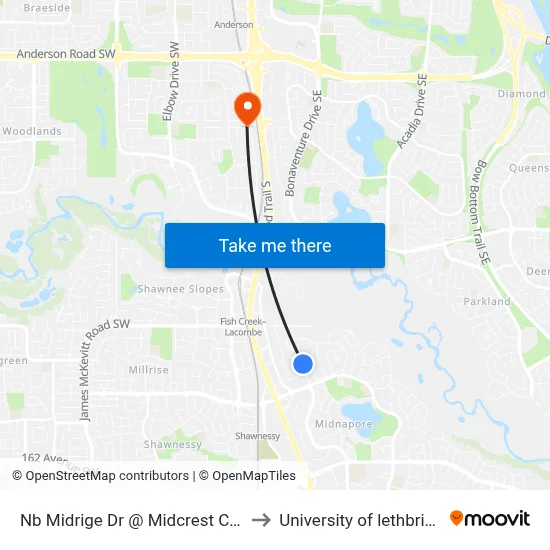 Nb Midrige Dr @ Midcrest Cr SE to University of lethbridge map