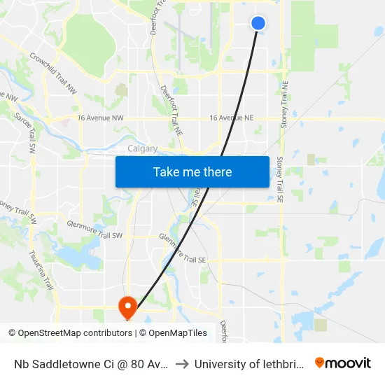 Nb Saddletowne Ci @ 80 Av NE to University of lethbridge map