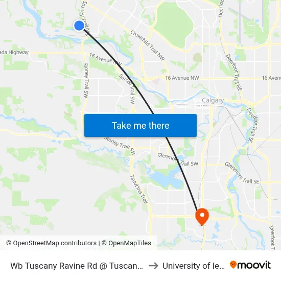 Wb Tuscany Ravine Rd @ Tuscany Ravine Co NW to University of lethbridge map