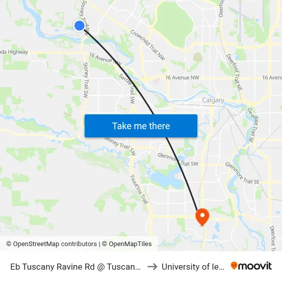 Eb Tuscany Ravine Rd @ Tuscany Ravine Cl NW to University of lethbridge map