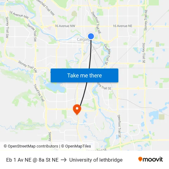 Eb 1 Av NE @ 8a St NE to University of lethbridge map