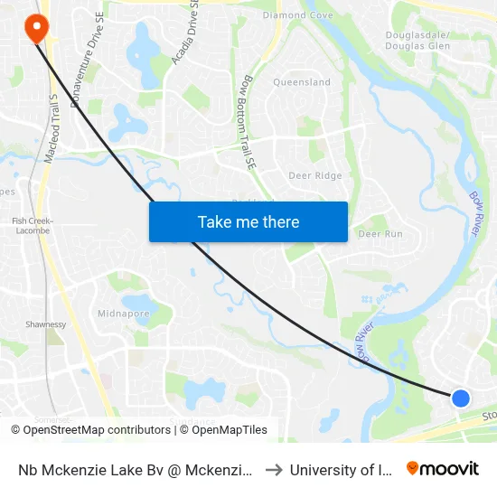 Nb Mckenzie Lake Bv @ Mckenzie Meadows Dr SE to University of lethbridge map