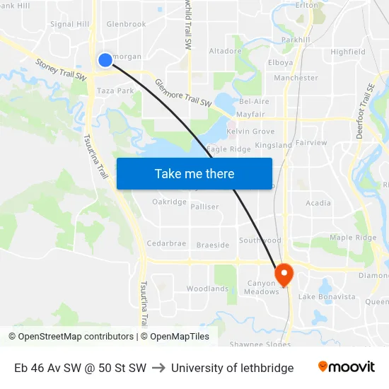 Eb 46 Av SW @ 50 St SW to University of lethbridge map
