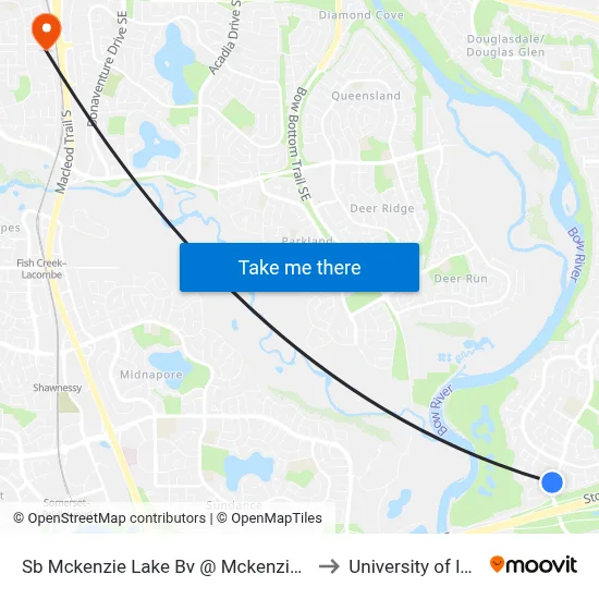 Sb Mckenzie Lake Bv @ Mckenzie Meadows Dr SE to University of lethbridge map
