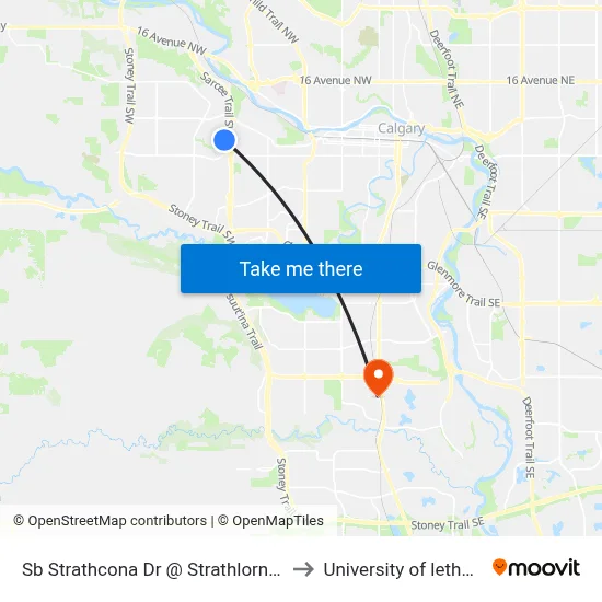 Sb Strathcona Dr @ Strathlorne Cr SW to University of lethbridge map
