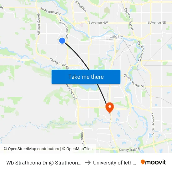 Wb Strathcona Dr @ Strathcona Rd SW to University of lethbridge map
